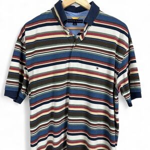 Tommy Hilfiger Men's Striped Polo Shirt - Blue/White/Brown